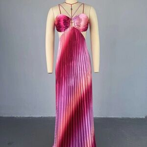 Elegant Pink and Purple Pleated Gown